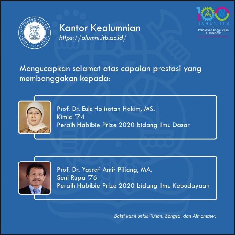 Prof. Dr. Euis Holisotan Hakim, MS & Prof. Dr. Yasraf Amir Piliang, MA meraih Habibie Prize 2020
