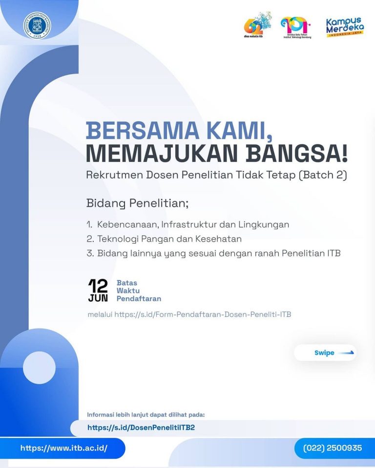 Bersama Kami, Memajukan Bangsa!  Rekrutmen Dosen Tidak Tetap Peneliti (Batch 2)