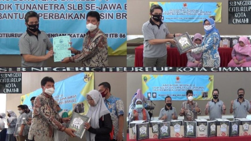 Dimasa Pandemi, IA ITB 86 Bageur Geulis Donasikan Ratusan Iqro Braille dan Bantuan Perbaikan Mesin Braille di SLBN A Citereup