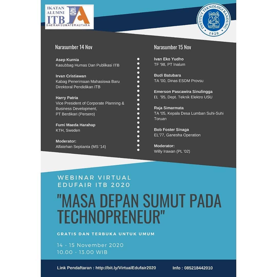 Webinar Virtual Edufair ITB 2020 “Masa Depan SUMUT Pada Technopreneur”