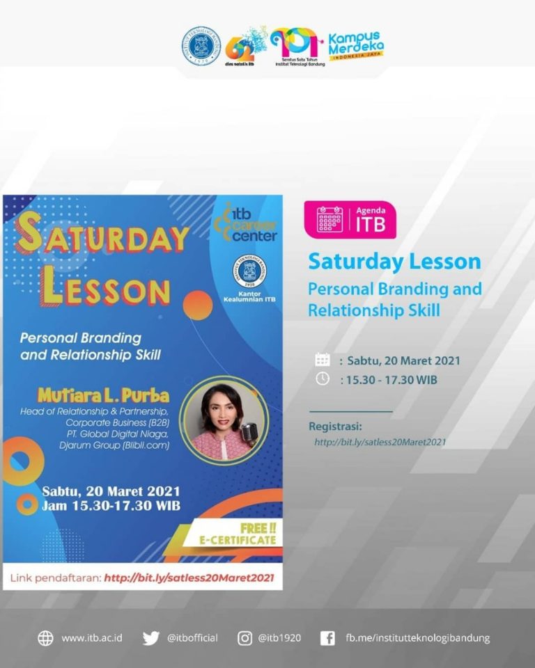 [20 MAR. 2021] Saturday Lesson: Personal Branding and Relationship Skill