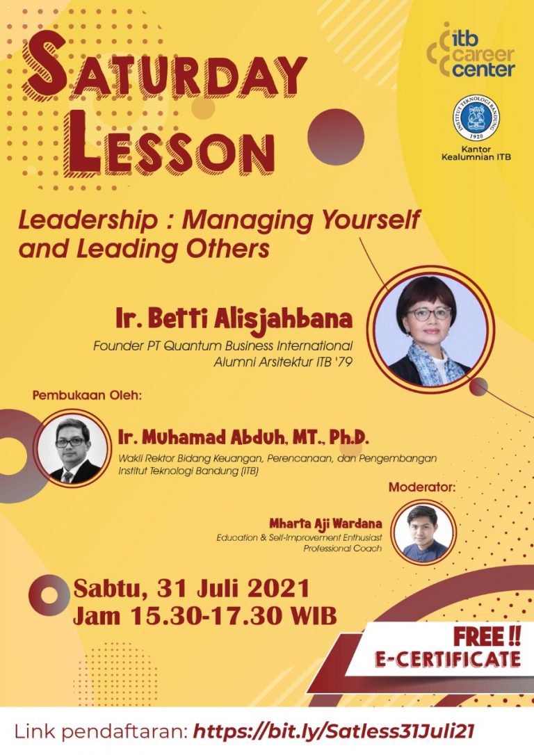 [31 JUL. 2021] SATURDAY LESSON Leadership: Managing Yourself and Leading Others