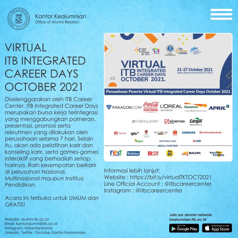 [21-27 OKT. 2021] VIRTUAL ITB INTEGRATED CAREER DAYS OCTOBER 2021