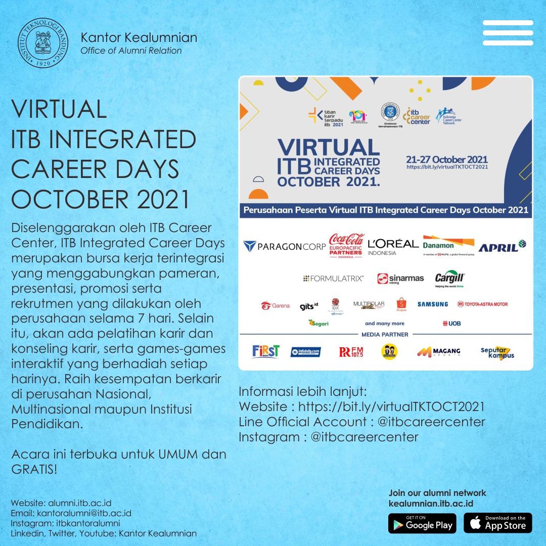 [21-27 OKT. 2021] VIRTUAL ITB INTEGRATED CAREER DAYS OCTOBER 2021