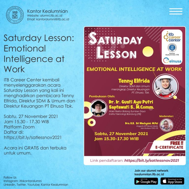 [27 NOV. 2021] Saturday Lesson: Emotional Intelligence at Work