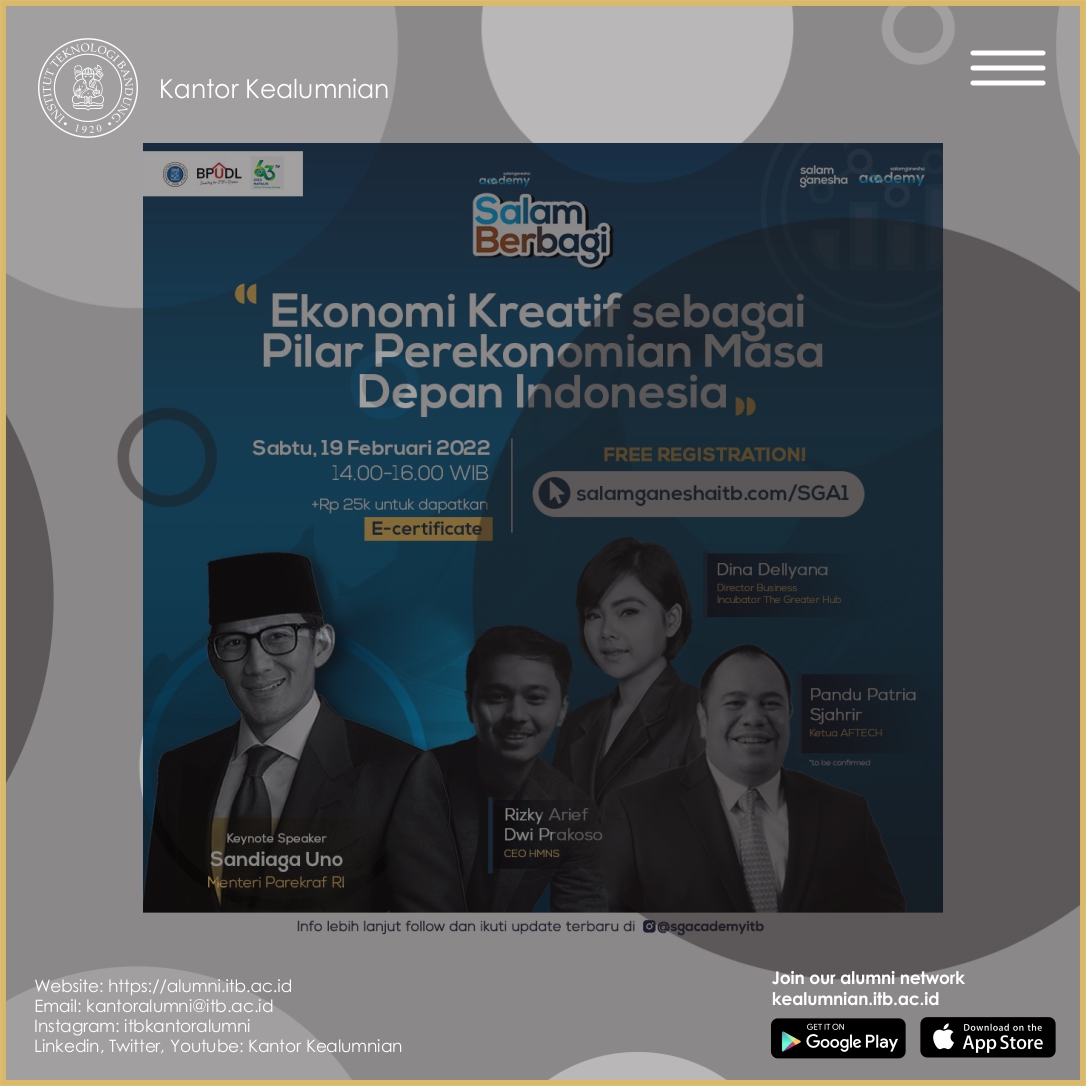 [19 FEB 2022] Webinar Ekonomi Kreatif sebagai Pilar Perekonomian Masa Depan Indonesia