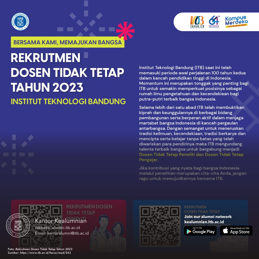 Rekrutmen Dosen Tidak Tetap ITB Tahun 2023