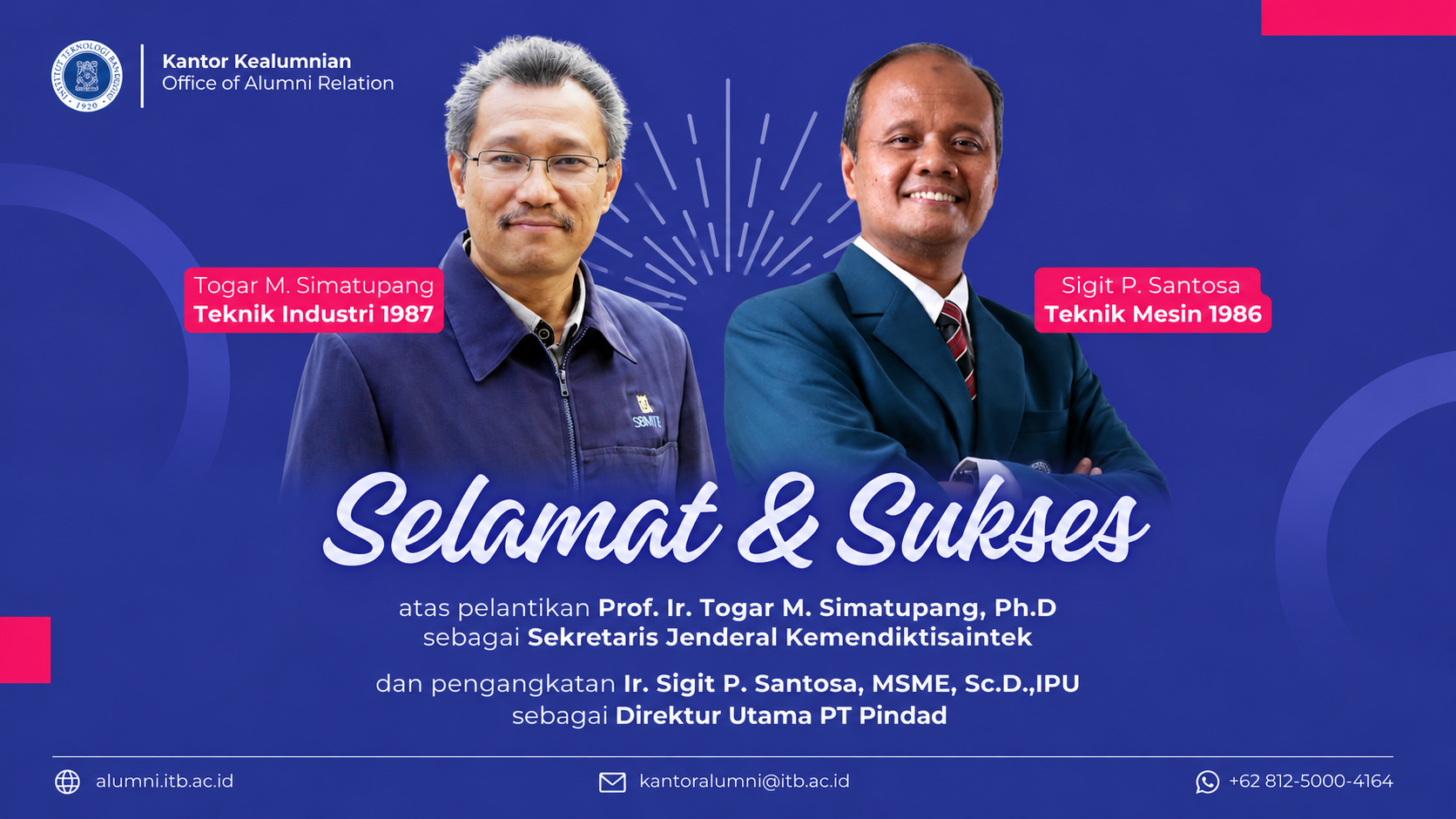 Dua Alumni ITB Pimpin Lembaga Strategis: Prof. Togar di Kemendiktisaintek dan Ir. Sigit P. Santosa di PT Pindad